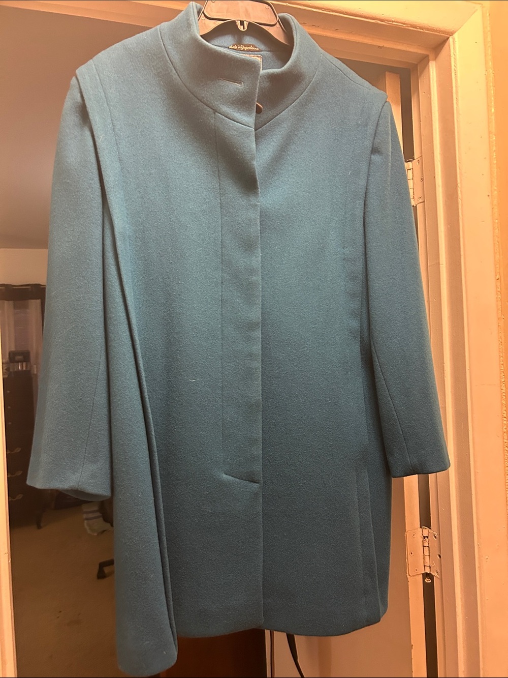 Vintage 80s International Scene Blue Wool Coat Made in Yugoslavia